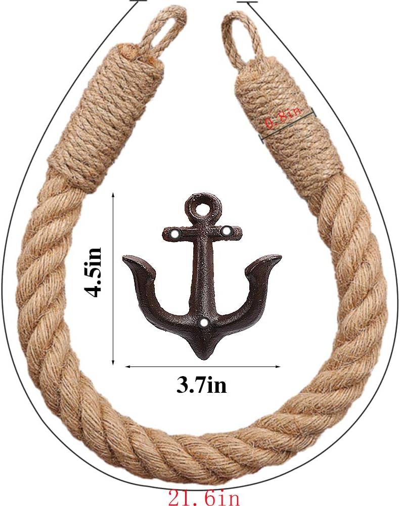 Amerla Nautical Anchor Toilet Paper Holder Rustic Industrial Wall-Mounted Towel Ring with Metal Hook for Bathroom Decor (Black) - Image 1